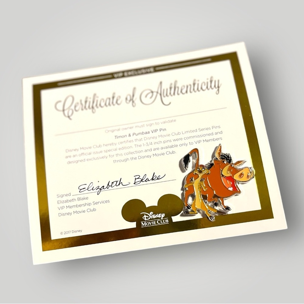 Disney Timon & Pumbaa Pin Movie Club VIP Exclusive